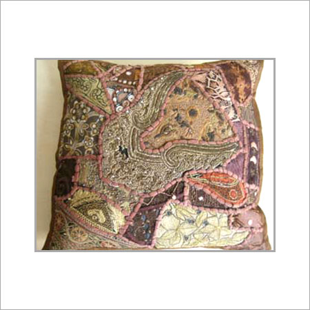 Multicolor Cushion Cover With Antique Embroidery