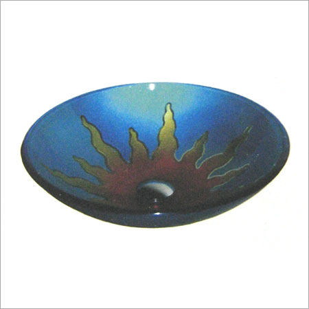 Blue Printed Glass Wash Basin