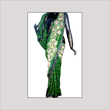 Green Heavy Banarsi Crepe Sari