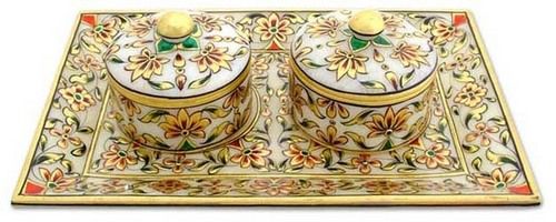 MARBLE TRAY SET WITH GOLD PLATED