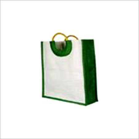 White-Green Jute Shopping Bags With Flexiloop Handle