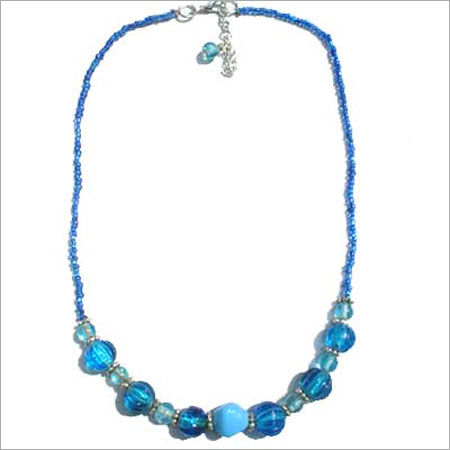 Silver-lined Light Blue Glass Beads Necklace and/or Matching Earrings