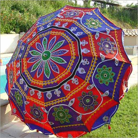 Colorful Beach Umbrella With Flower Work On The Top
