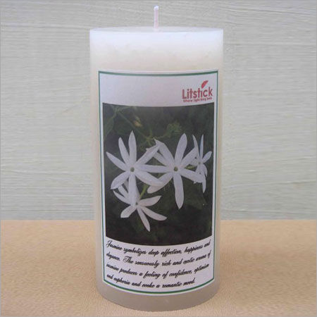 White Beautiful Perfumed Jasmine Pillar Candle