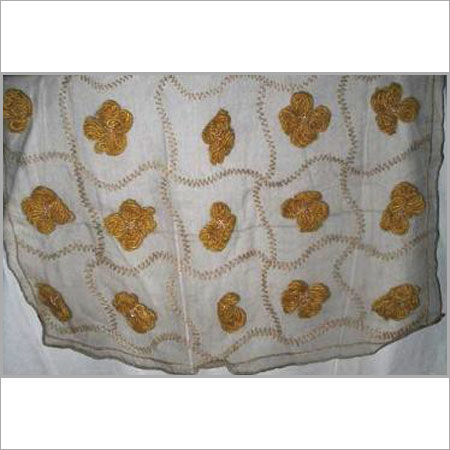 White-Golden Hand Embroidered Sequenced Chiffon Silk Scarves