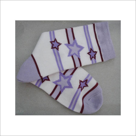 Blue Printed Cotton Socks For Kids