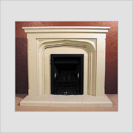 Cream Color Stone Carving Fireplace