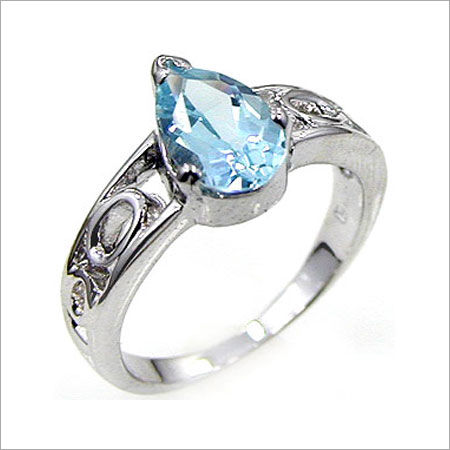 Genuine Blue Topaz Pears Sterling Silver Ring