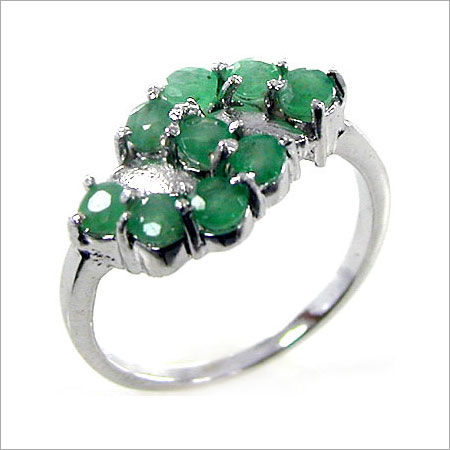 Genuine Emerald Rounds .925 Sterling Silver Ring