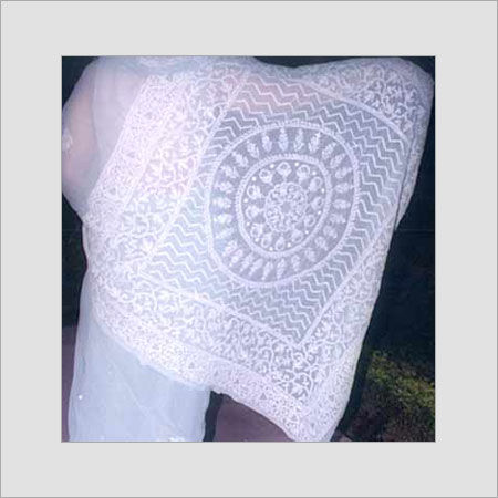 White Colored Chikan Embroidered Sarees