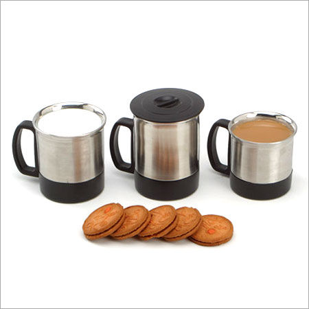 Double Wall Cups - Stainless Steel, Various Sizes: 150ml, 200ml, 250ml | Silver Color, Includes Lid and Handle