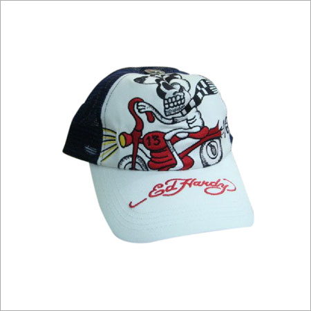 Mens White Printed Cap  Gender: Male