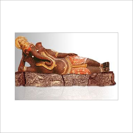 Brown Wooden Handicrafts Ganesha Sculptures