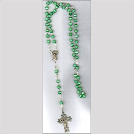 Green Imitation Cats Eye Glass Beads Rosary