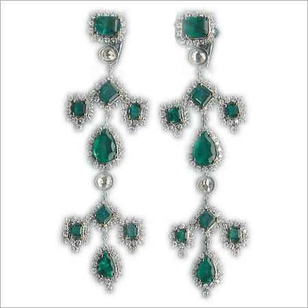 Green Emerald Diamond Earrings