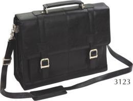 Leather Portfolio Bag - Black, 2 Compartments with Shoulder Strap and Ample Pockets