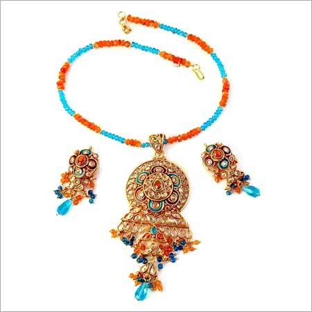 Polki Necklace - Intricately Crafted Metal Frame with Colored Crystals | Traditional Indian Artwork, Urban Elitism Fusion