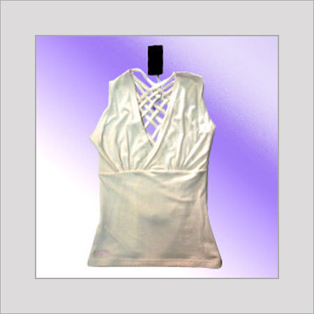 Sleeveless Top - Soft Knitted Fabric , Luminous White Color With Criss-cross Back Design