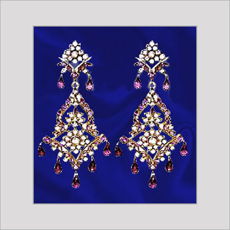 Gemstone Studded Diamond Earring  Excellent