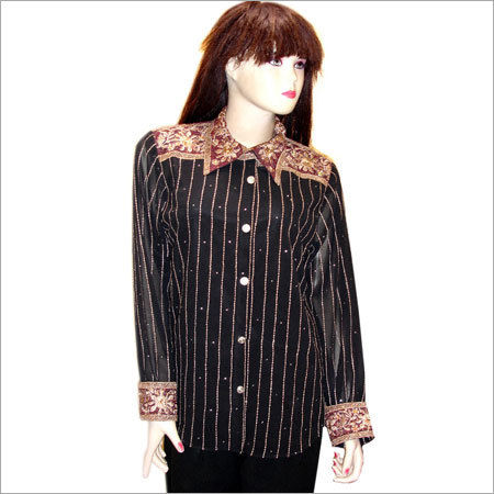 Various Colors Are Available Full Sleeve Ladies Embroidered Shirts 