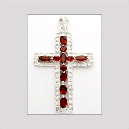 Silver Pendant With Red Garnet Stone 