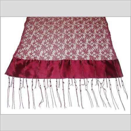 Jacquard Net Stole With Satin Border