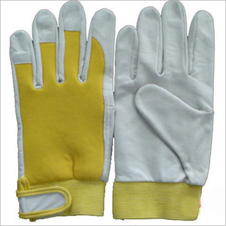 Yellow & White Pure Leather Working Gloves