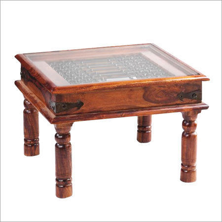 Brown Wooden Coffee Table With Glass Top