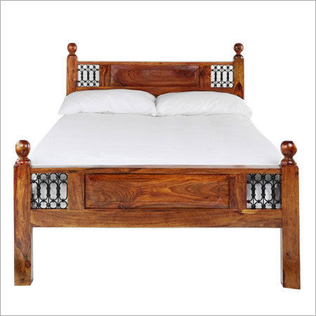 Wooden Double Bed With Iron Jali