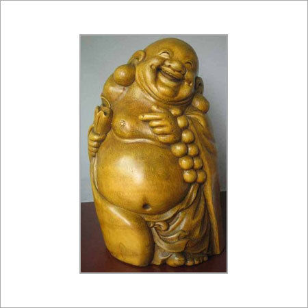 Yellow Bamboo Carving Laughing Buddha