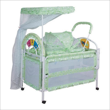 White-Green Light Weight Iron Baby Cot