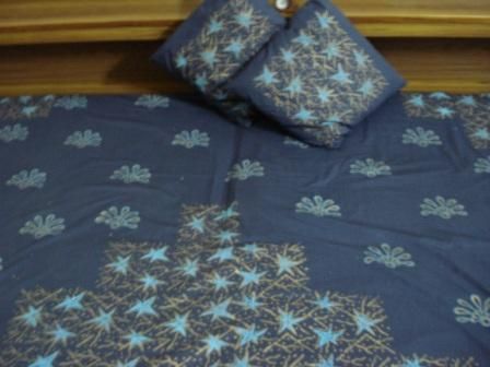 Blue Printed Cotton Bed Cover With 2 Cushion Covers