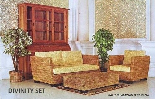 Rattan Wicker Laminated Banana Table And Sofa Set Indoor Furniture