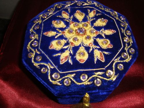 Handcrafted Jewellery Box - Richly Colored, Customizable Designs | Exquisite Hand-Embroidery, Enchanting Stones, Elegant Mirror, and Bangle Rods