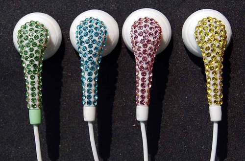 White Crystal Studded Round Earbud Earphone