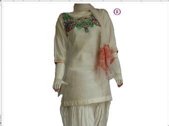 Off White Ladies Full Sleeve Silk Salwar Kameez