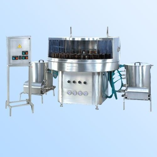 Rotary Bottle Washing Machine - Stainless Steel, High Capacity for 500 & 1000 ml Bottles | Geneva Mechanism, Easy Operation, Stationary Nozzles, Individual Solenoid Valves, Portable Maintenance Stand