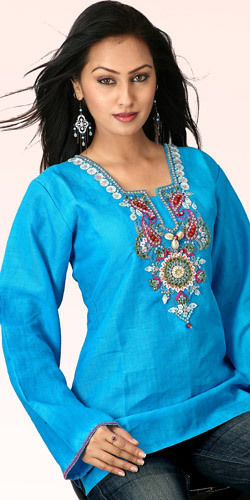 Beautiful Linen Kurti - Elegant Hand Embroidery on Neckline | Available in All Colors, Perfect for Denim or Formal Pants