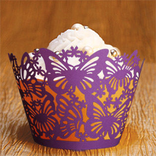 Romantic Red Leaves Butterfly Laser Cut Paper Cupcake Wrapper 