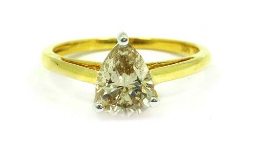 Pear Cut Diamond K-L Si3 14K Yellow Gold Ring (1.03 Ct)