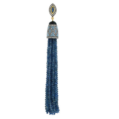 Sapphire Gemstone Diamond Pave Gold Pendant