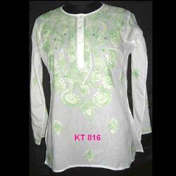 White Cotton Kurti With Full Sleeves