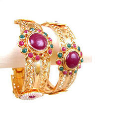 Polki Bangles-Pink Stone (2 Piece)