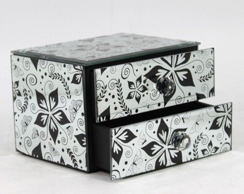 Glass Silkprint Mirrored Jewelry Box