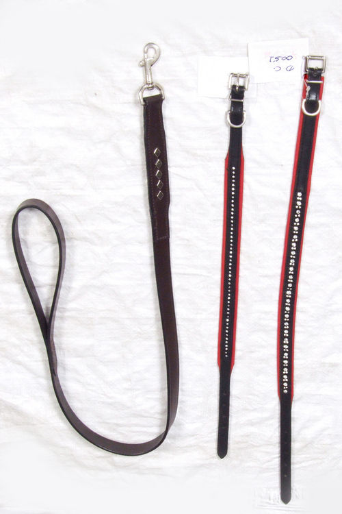 Leather Dog Leash With Diamond Collars