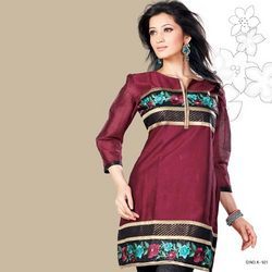 Moody Maroon Cotton Silk Embroidered Tunics