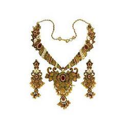 Designer Gold Antique Kundan Stone Necklace Set