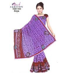 Slab Linen Computer Embroidery Work Sarees