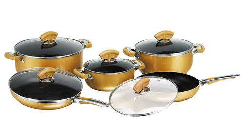 10Pcs Gold Aluminum Cookware Set