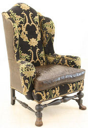 Crewel Bloom Black Velvet Upholstered Wing Chair